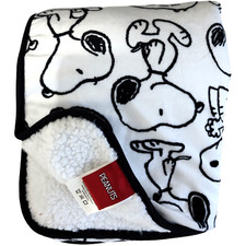 Lambs  Ivy Peanuts Snoopy Plush Black White Baby Blanket Sherpa Lovey NEW