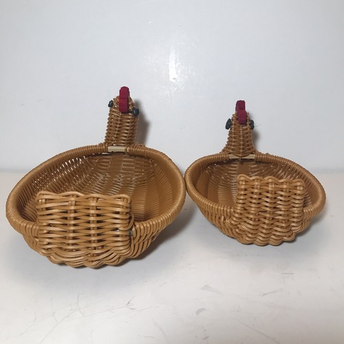 Country Rustic Decor 2 Chicken Rooster Baskets Rattan Farmhouse Decor Display - Picture 6 of 13