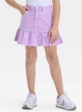 Cat  Jack Skirt Girls Large 10/12 Purple Denim Ruffle Hem Frayed Mini Cute