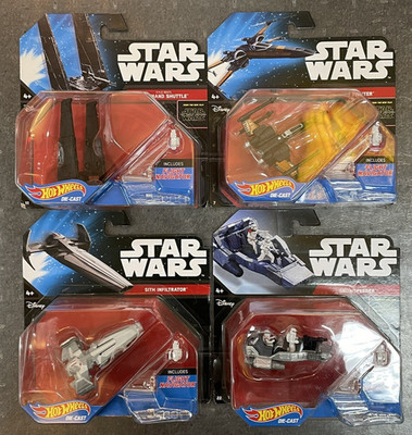 4 Hot Wheels Star Wars New Command Shuttle, X wing, Infiltrator, Snowspeeder LOT