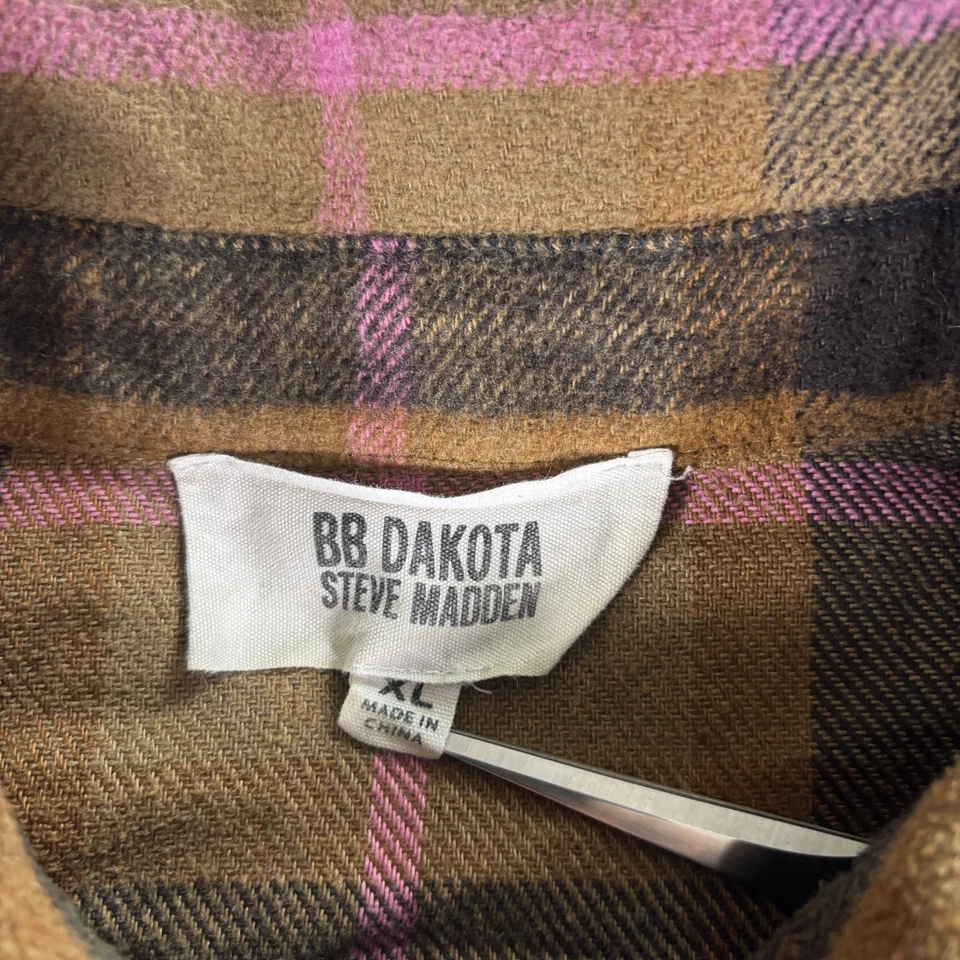 BB Dakota Steve Madden Cazadora Cuadrada Mujer XL Marrón Negro Cuadros Botón Delantero Foto 3 de 4