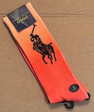 NWT Ralph Lauren Mens Tie Dye Crew Socks ORANGE BIG PONY LOGO Size XL 13-16