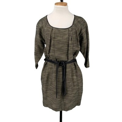 Dagmar Woven Dress Lagenlook Cotton Linen Leather Size 34 EU Small Designer $392