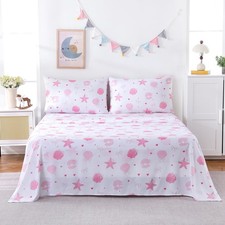 Pink Twin Sheets Set Kids Beach Bedding Coastal Bed Sheets for Girls Ocean Pr...