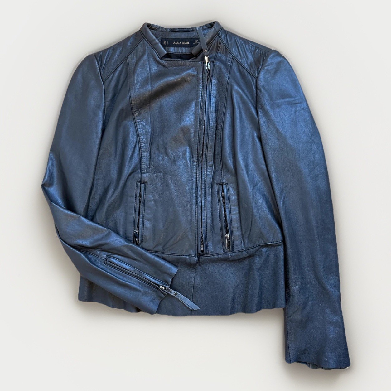 Zara Basic Leather Jacket Womens Small Black Moto… - image 1