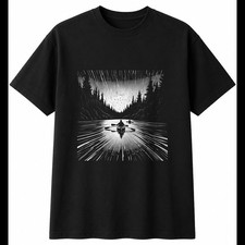Charcoal Kayak in the Rain Mens T-Shirt Retro Black 100% Cotton Classic