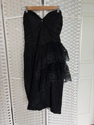 Vtg Black Lace Cocktail Dress 80s  Peplum Climax For David Howard 9/10