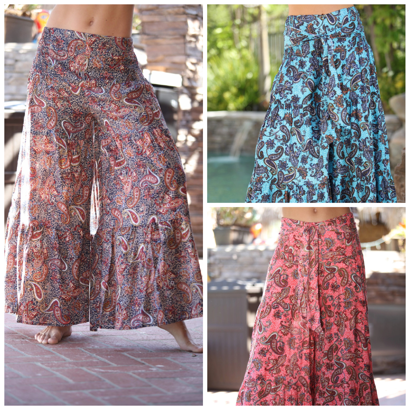 Women's Palazzo Boho High-Waisted Casual Wide Leg Pants - Brand New With Tags