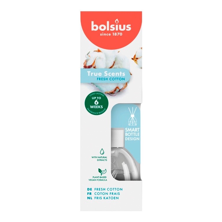 Bolsius Fragranced Reed Diffuser Home Office Air Freshener 60ml - Fresh Cotton