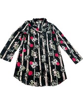 Victoria's Secret Button-Front Satin Sleep-shirt Sz XS Roses Black Pink