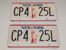 Vintage New York Statue of Liberty License Plate Set " CP4 - 25L " Matching Pair