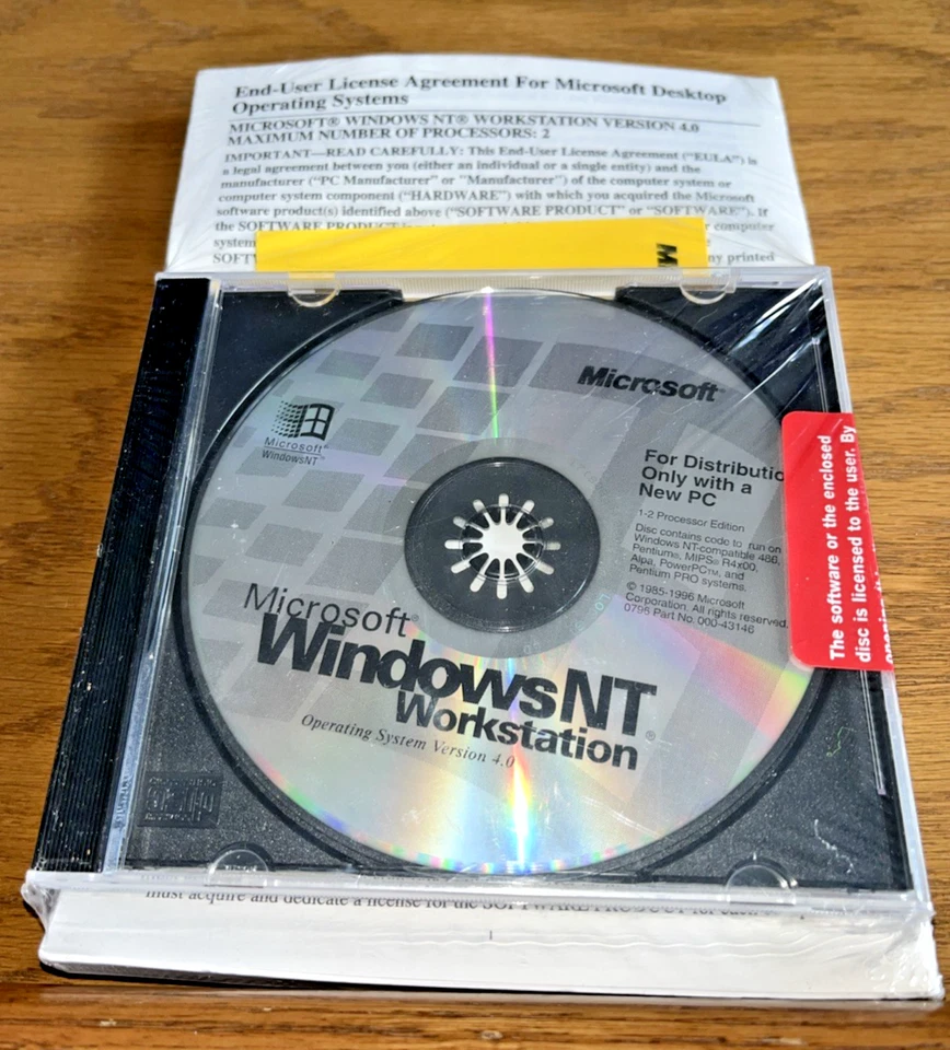 NOS Microsoft Windows NT Workstation 4.0 SP3 CD-ROM, 3.5 Floppies, Manual & COA - Image 2 of 4