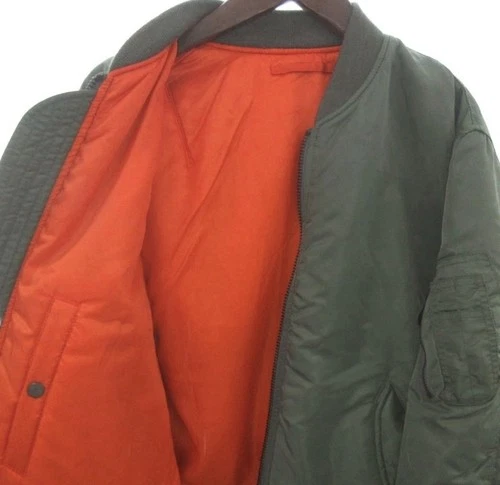 Avirex Men's M Regular Green Nylon Military Bomber Jacket Orange Lining Zip image 5