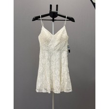 City Studio White Lace V Neck Spaghetti Strap Fit Flare Dress Women's Size 9