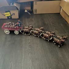 Vtg Budweiser Clydesdale Cast Iron Wagon 8 Cast Iron Horses,men,dog  30 Barrels