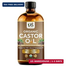 Organic Castor Oil Cold-Pressed for Hair Growth, Eyelashes  Eyebrows - USDA Cer