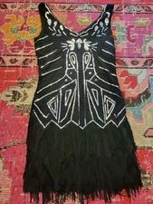 Babeyond womens L black w silver sequins flapper dress Gatsby style fringe party