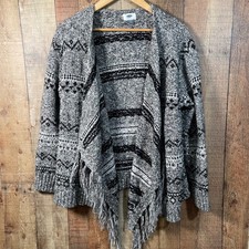 Old Navy XXL Marled Fair Isle Waterfall Cardigan Fringe Open Front Sweater