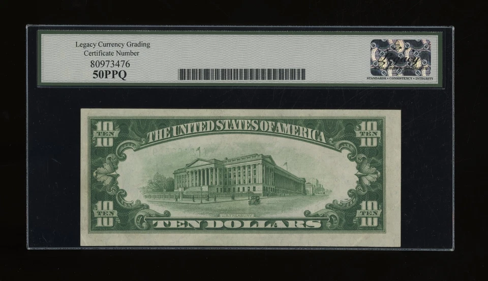 DBR 1928 $10 Chicago Numeral Fr. 2000-G Legacy AU-50 PPQ Serial G06199549A - Image 2 of 2