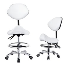 White Adjustable Salon Stool Hydraulic Saddle Rolling Chair Facial Massage Spa