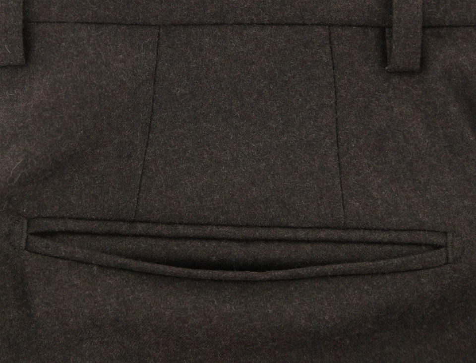 Incotex Brown Solid Wool Pants - Slim - (892) - Image 3 of 4