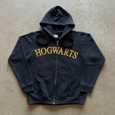 Vintage Hogwarts Sweatshirt Size Medium Black Full Zip Hoodie Harry Potter