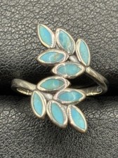 New Condition Sterling Silver Turquoise Leaf Bypass Ring 925 Size 5 A1