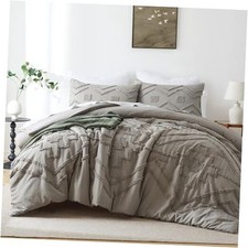 Boho Tufted Comforter Set Size, 3 Pcs Soft Jacquard Bedding Set for King Grey