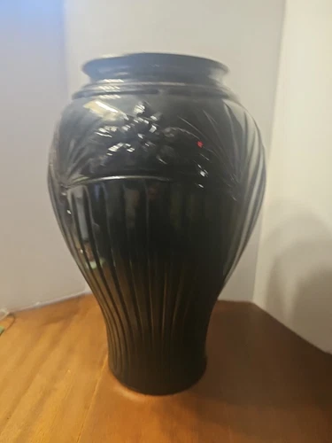 Vintage Anchor Hocking Cambridge Large 16" Black Glass Vase