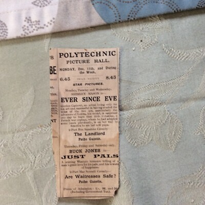 Sa12 Ephemera 1922 Anzeige Falmouth Polytechnic Shirley Mason Ever Since Eve