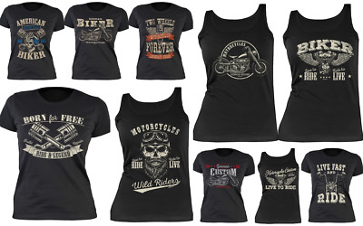 Biker Motiv Damen T-Shirt - Damenshirt Bikershirt - Trägershirt Frau Motorrad