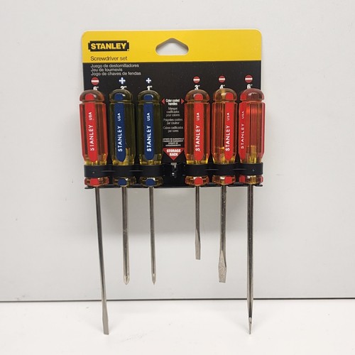 Vintage STANLEY Yellow & Red / Yellow & Blue Handle Screwdriver Set of 6