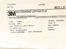 3m 7100096999 3M Diamond Lapping Film 663X, 15 micron, 3 mil, 4"x50' Roll