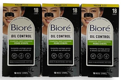Biore Oil Control Charcoal Deep Cleansing Pore Nose Strips-THREE BOXES-  18 EACH