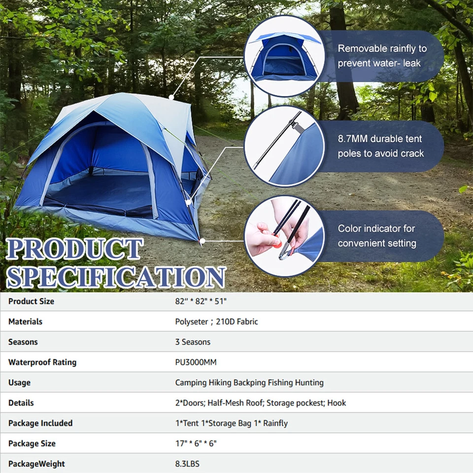Waterproof 4 Person Dome Camping Tent Easy Setup for Family Hiking Traveling - Image 3 of 4