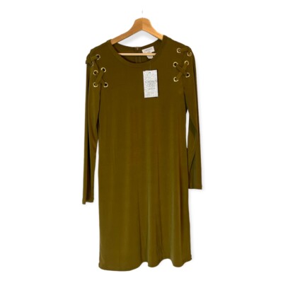 slim fit dress slacks Carmen Marc Valvo V-Neck Dress