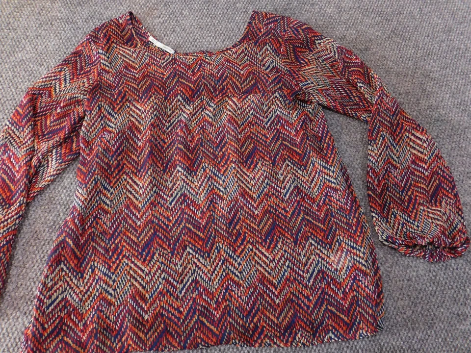 Blusa Maurices Grande Rojo Rayas Pullover Top Transparente Diseñador Clásico Foto 3 de 4