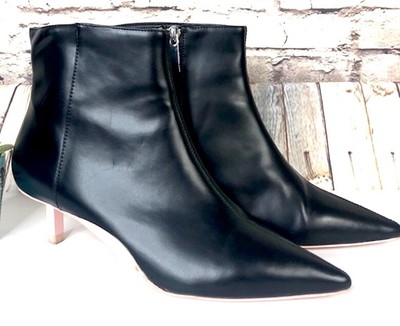 ZARA BLACK FAUX LEATHER KITTEN HEEL POINTED ANKLE BOOTS ...