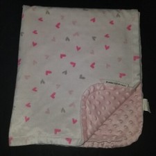 Blankets Beyond Pink Gray Heart Fleece Baby Blanket Lovey Minky Dot SPOT As Is