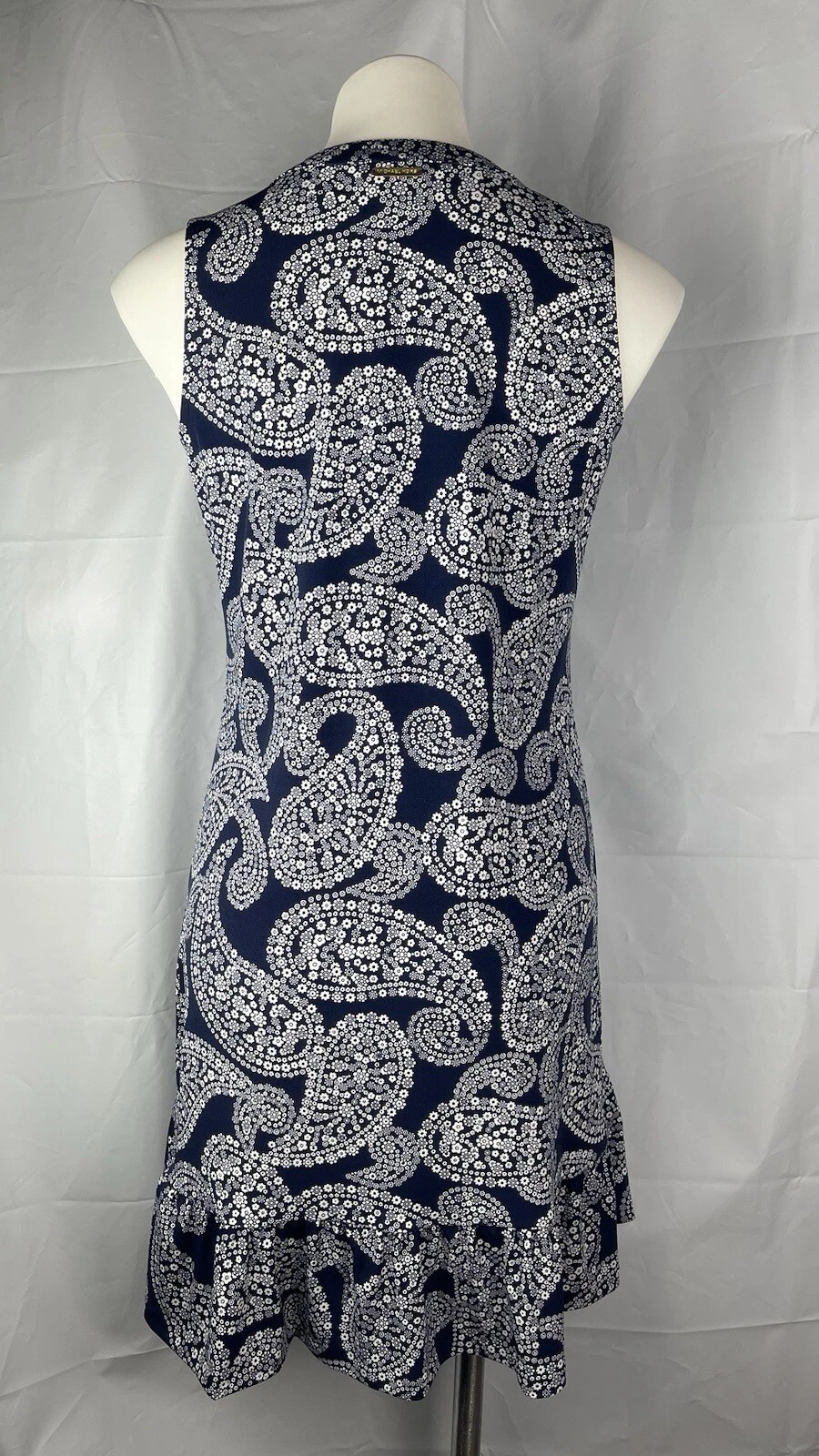 Abito Michael Kors blu bianco jersey floreale elasticizzato orlo svolazzante nuovo taglia S