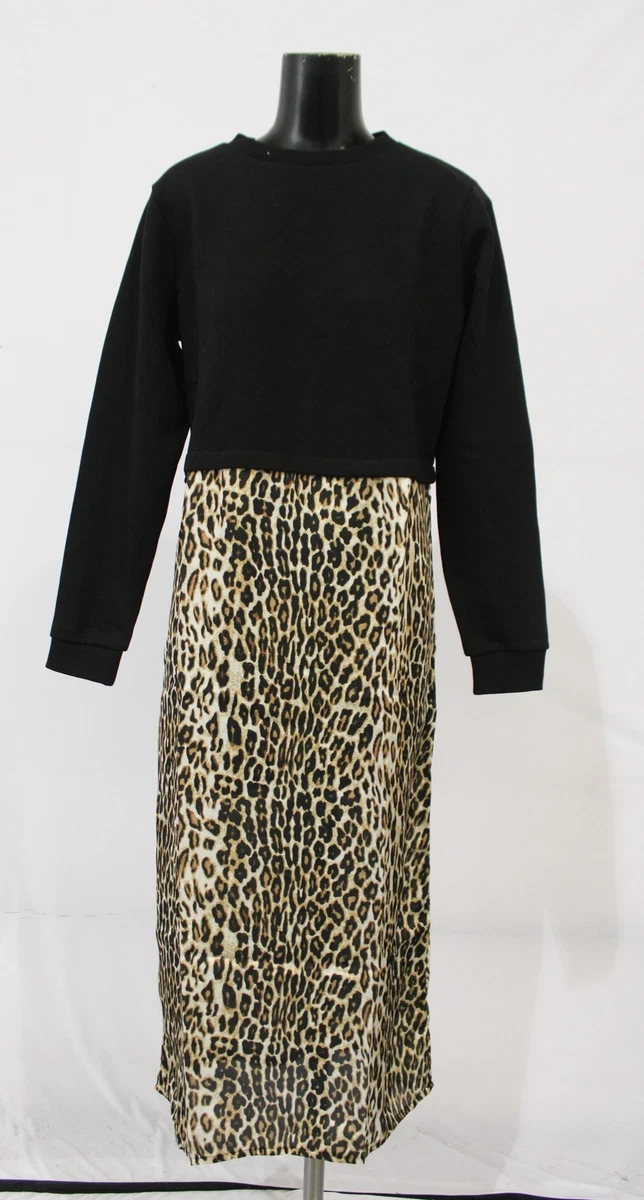 River Island Women s Hybrid L S Sweater Dress JJ4 Leopard Print Size US 8 NWT