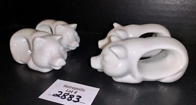 4 White Ceramic Pig Country Napkin Rings