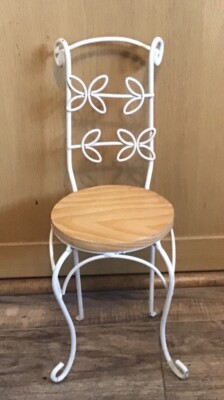 LARGE Doll House Miniature White Metal Wood Garden Patio Chair Plant Stand 15 