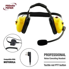 Yellow Heavy Duty Noise Canceling Dual Muff Headset for Motorola Mag BPR40 CP200