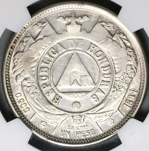 1891/88 NGC AU 55 Honduras Peso Overdate Standing Liberty Coin POP 2/2 22111804C