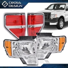 Clear Headlights & Red Tail Brake Lights Lamp Set Fit For 09-14 Ford F150 Pickup