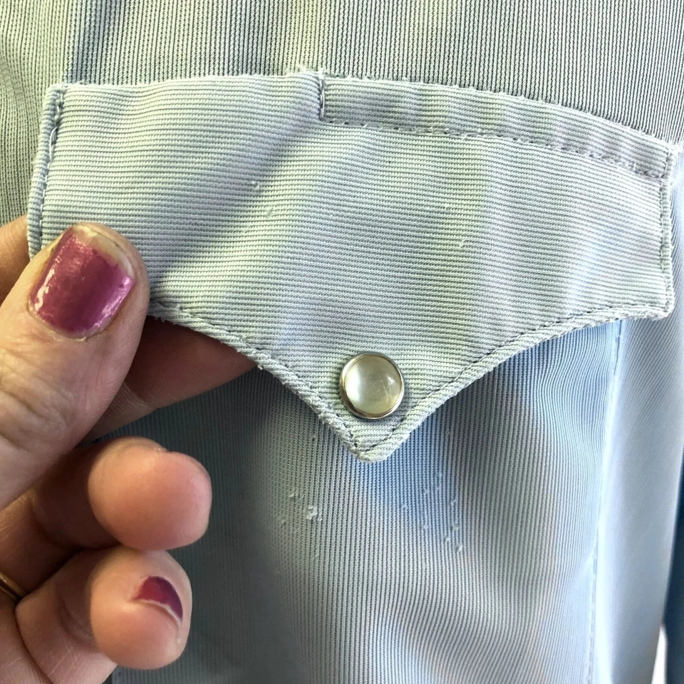 Camisa vintage anos 50 Tru West Rockmount Ranch Wear azul COWBOY Western ROCKABILLY - Imagem 3 de 4