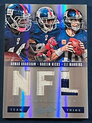 2013 ELI MANNING, NICKS, BRADSHAW GU PATCH /25 ABSOLUTE TEAM TRIOS GIANTS