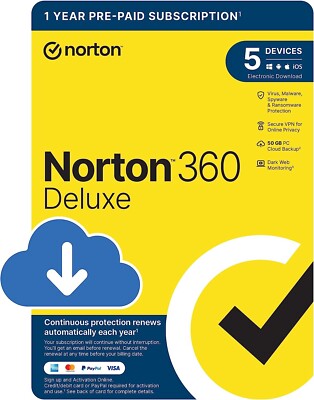 Norton 360 Deluxe Antivirus 2026 5 Geräte 1 Jahr inkl. VPN Sofortcode am selben Tag