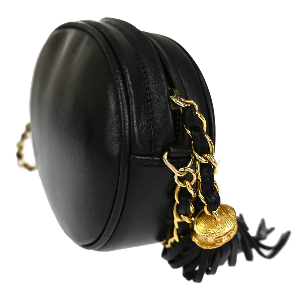 CHANEL CC Logo Tassel Chain Mini Shoulder Bag Leather Black